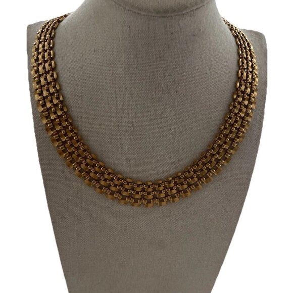 Vintage Napier Gold Plated Woven Chain Collar Necklace 16 in Fold Clasp 80s 90s - Picture 2 of 14